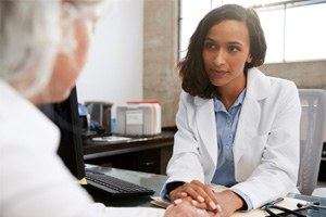 Woman talking to a doctor