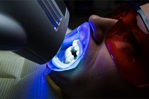 Person receiving in-office teeth whitening 